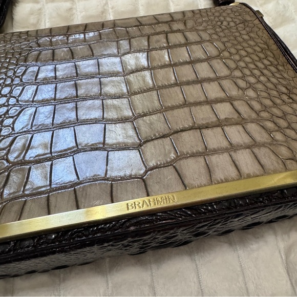 Brahmin Hudson Shoulder Bag Purse Handbag Cross Embossed Leather Flap Designer - Picture 3 of 12